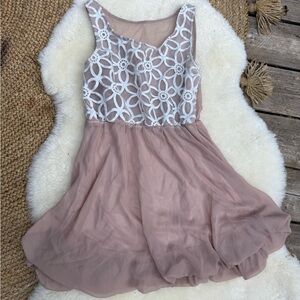 Elegant Lace Overlay Dress in Blush and White
